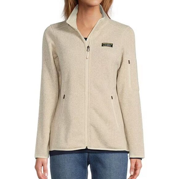L.L.Bean Sweater Fleece Full-Zip Jacket Cream Beige Outdoor Casual - Picture 2 of 7